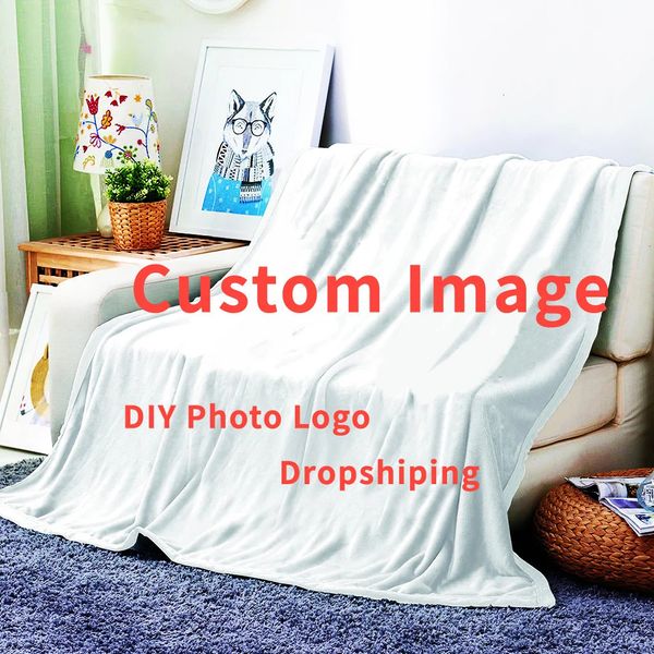 Passen Sie die PO -Marke Designer Flanell Throw Decke personalisierte weiche Anime -Decken für Sofa Geschenk DIY Weich warmes Bett Cover 240417