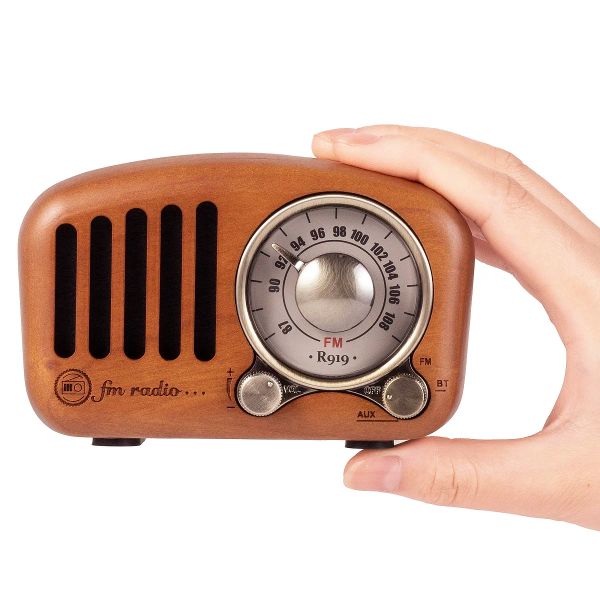 Radio Prunus J919 Mini Vintage Radio Retro Old Classic Speaker Bluetooth FM Portable FM Radio Legno Radio con funzione Aux/SD mp3