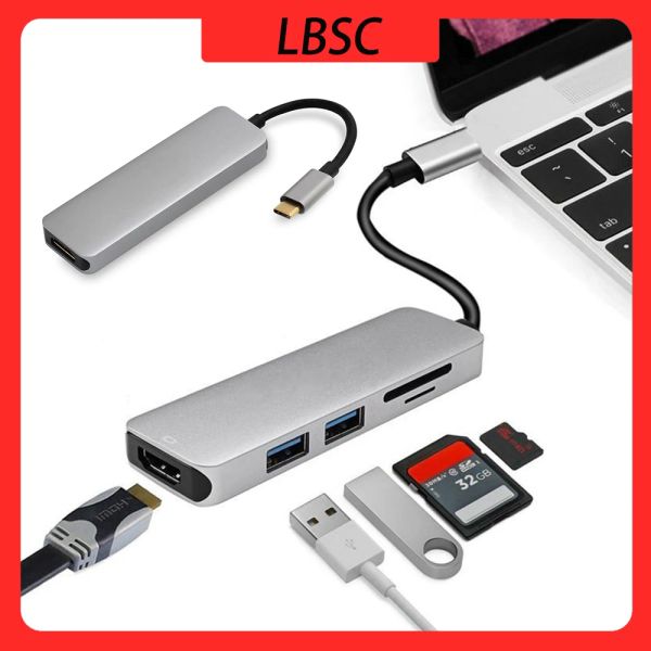 Hubs 3 Hub USBC Dock USB Tipo C para HD USB3.0 CABO TF SD CARD 5in1 Splitter do adaptador para MacBook Pro 2017 Dell XPS 13