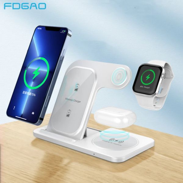 Carregadores 3 em 1 carregador sem fio para iPhone 14 13 12 11 8 x xs xr Apple Watch 8 7 AirPods Pro Fast Charging Stand para Samsung S22 S21