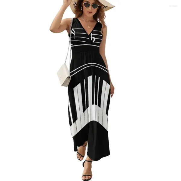 Casual Kleider Musiknoten mit Clef Kleid Summer Street Fashion Boho Beach Langfrauen ärmellose grafisch niedliche Maxi