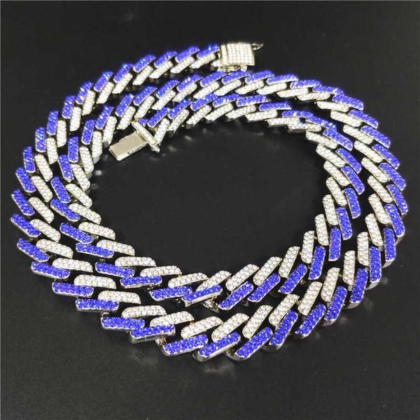 Herrenmagnet 14 mm rechteckige kubanische Kette übertriebene Persönlichkeit Nachahmungsgoldfarbe Diamant Miami Hip-Hop Halskette Schlange geformt