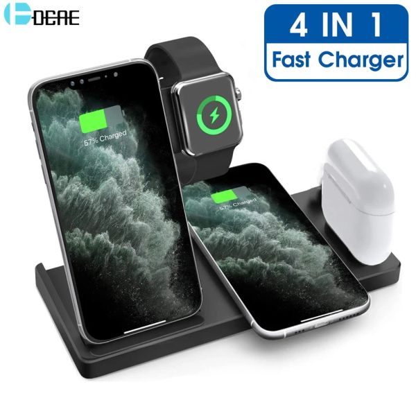 Carregador sem fio Chargers 15W 4 em 1 Estação de carregamento rápido para Apple Watch 7 6 5 iPhone 14 13 12 11 xs max xr x 8 airpods 3 Pro Stand Pad Pad