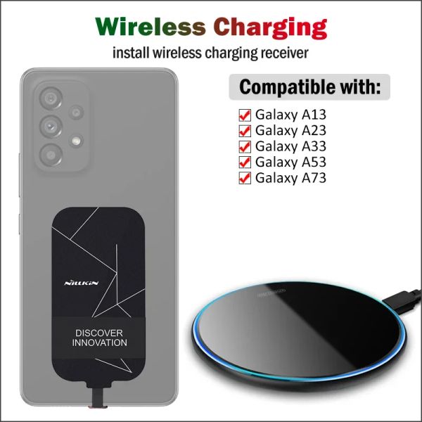 Carregamento sem fio de Chargers qi para Samsung Galaxy A13 A23 A33 A53 A73 5G Charger sem fio+Receptor Nillkin Adaptadores TypeC USB