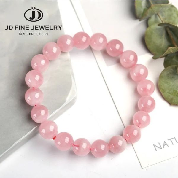 Strands JD 5A Madagascar Natural Rose Quartz Bead Bracciale femminile Girls Fashion Stone Forzine fatte a mano Yoga Healing Energy Jewelry Gift