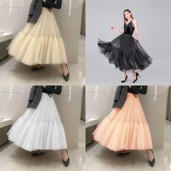 CM 90 Landebahn Soft Tüllrock handgefertigte Maxi Lange plissierte Röcke Frauen Vintage Petticoat Voile Jupes Falda 210619 s