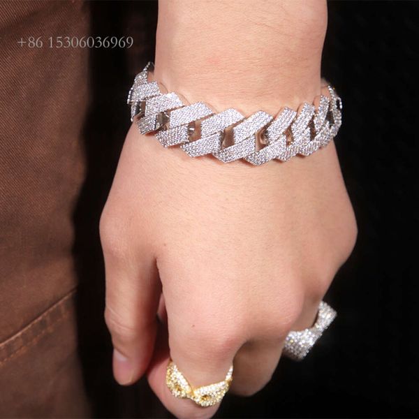Тяжелый 20 мм шириной S стерлинговый Sier Link VVS Moissanite Diamond Chain Bracelet для мужчин