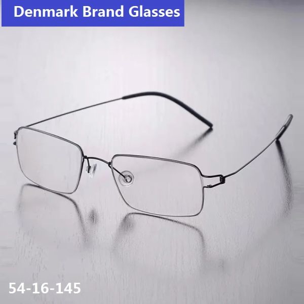 LENSI Danimarca Titanio Rim Square Squadra Telaio Business Eyewear di alta qualità senza vite Myopia Myopia Ottici degli occhiali Frame