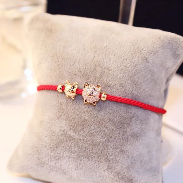 Bracelets Novo moda fofa porco de pulseira comprante de pulseira de pulseira para mulheres e homens Lucky Red Chain Chain Rose Gold Color Bangles Jewelry