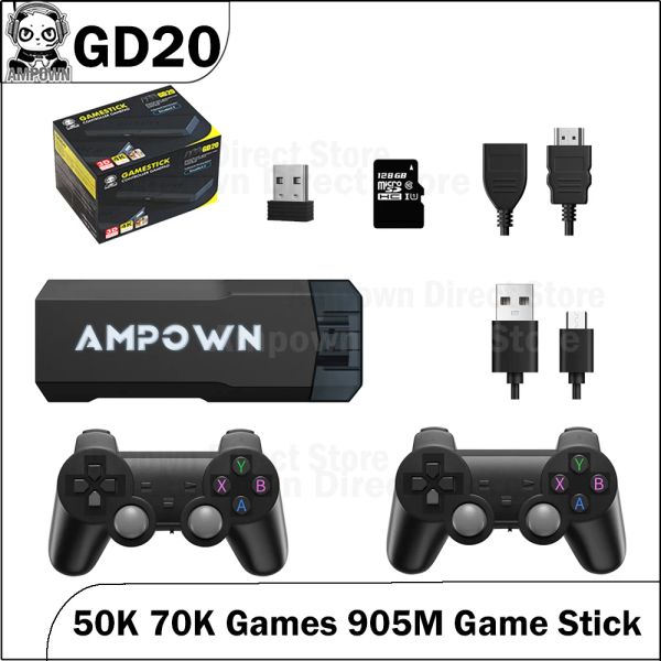 Консоли Ampown GD20 GD 20 Game Stick Console Console 2.4G беспроводной контроллер CPU AIGAME 905M EMUELEC4.3 40K+ 50K+ 70K+ Retro Games