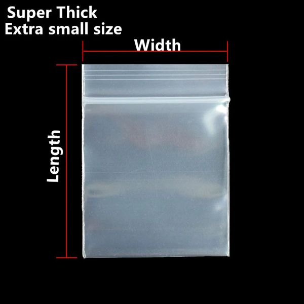 Bolsas de 1000pcs/lote pequeno mais espesso PE Ziplock, todas as bolsas de embalagem de cristal de anel transparente