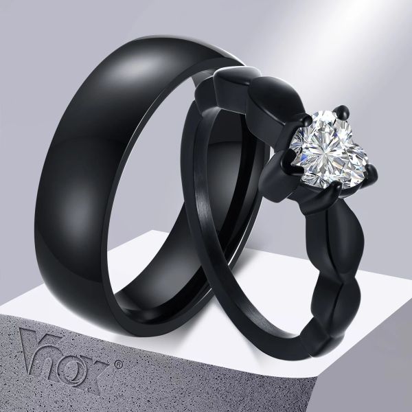 Bandas vnox coração romântico coração cz pedal anéis de casamento para homens, cor de aço inoxidável de cor de aço inoxidável jóias de noivado, presente de amor