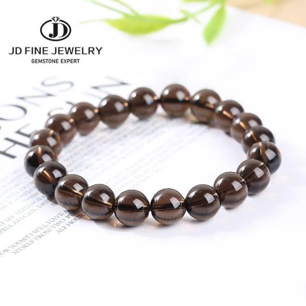 Strands JD Natural Smoky Quarzo Bracciale in perline per perline uomini Donne Tea Brown Roccia Crystal Healing Bangles Yoga Meditazione Gioielli Regali