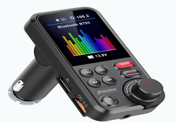 Drahtloser Bluetooth -Auto -Kit FM Sender Receiver Radioadapter Ladegrün Bass Sound Musik Player QC30 USB Quick Ladegerät H378187