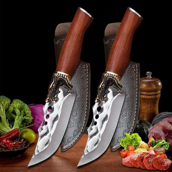 1pc geschmiedetes Boning Messer Hand gemachtes Utilitätsmesser Edelstahl -Schnitzmesser Tragbares Angel -Grill -Messer Chef Kitchen Messer