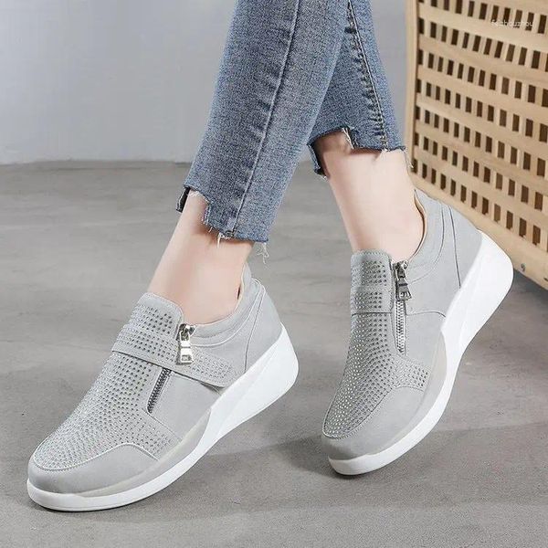 Lässige Schuhe Frauen Kristall Keilplattform Zip vulkanisierte Sneakers Damen Hakenschleife Damen Frau Komfort Frauen G76