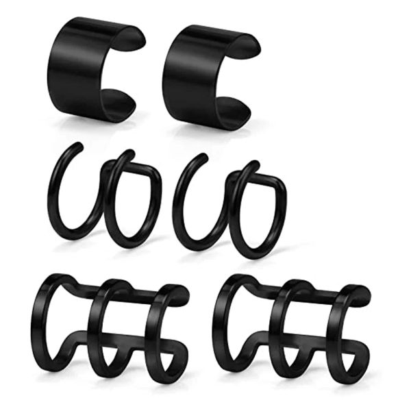 Orecchini 2pcs6pcs in acciaio inossidabile cuffia non piercing falsa set di orecchie di orecchie di orecchie da cartilagine nera finta femminile