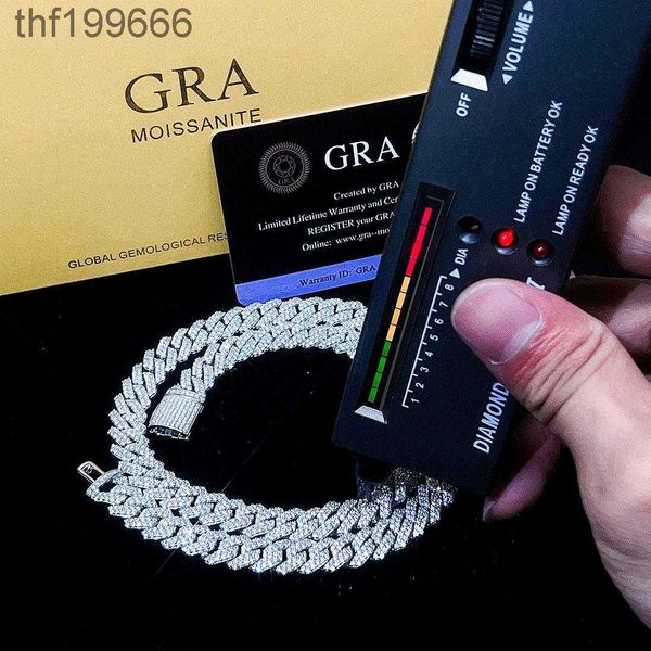 Дизайнерское ожерелье Кубинское звено ожерелья для проходов бриллиантовые испытания шириной 8-14 мм Gra Moissanite Gold Serling Sier Chain for Men Hip Hop Chains 6lb2