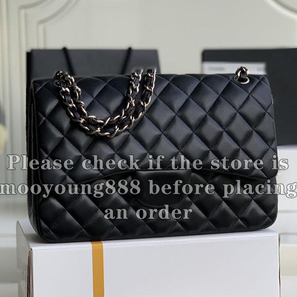 12A Upgrade Mirror Quality Designer Jumbo Classic Doppelklappenbeutel 30 cm echter Leder Kaviar Lambungsbeutel Frauen Schwarz gestatze Geldbeutel Handtasche Schulterkettenbox -Box -Tasche