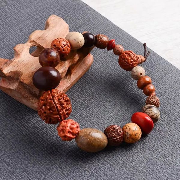 Strands vintage Naturale 18 Bodhi Banghi Bracciale Bangole Buddha Bracciale Tibet Buddista Preghiera perle in legno