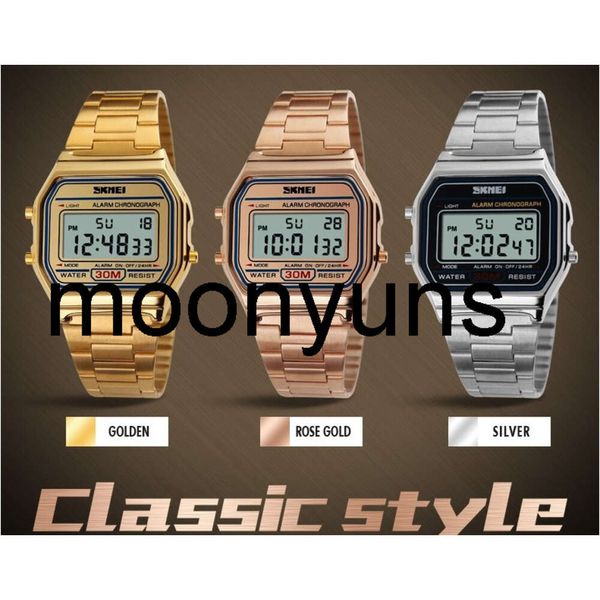 Skmei orologio Skmei Luxury Brand LED Digital Sport Watch Fashion Gold Orologio Gold Orologio in acciaio inossidabile Orologi da polso impermeabili di alta qualità di alta qualità