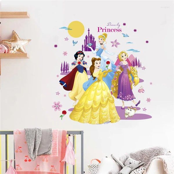 Adesivos de parede desenho animado castelo castelo lua árvore altura da flor altura adesiva para crianças quarto butterfly house decoração
