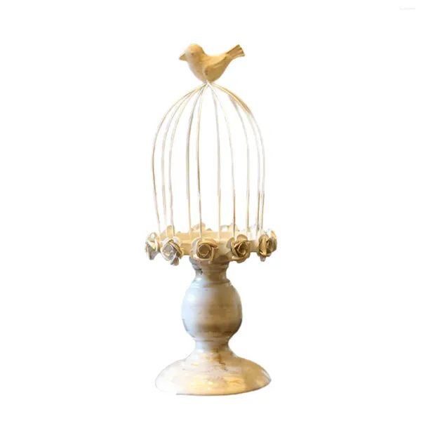 Kerzenhalter Vogelkäfighalter Kerzenlestick Orament White Vintage Vogelkäfig geschnitzte Dekoration Heimattopf Blumenständer