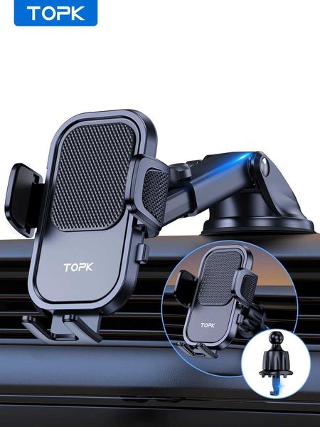 Montaggio del telefono cellulare Topk Topk D40-Z Porta del telefono per auto per dashboard/parabrezza/Air Vent 360 Porta di telefono rotabile per cellulare per 4,0 a 6,7 pollici Y240423