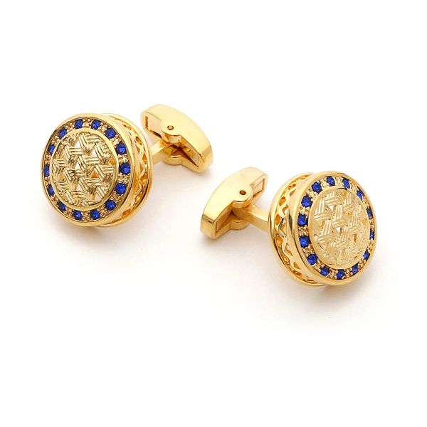 Bağlantılar Erkekler Düğün Mavi Rhinestone Cufflinks Golden Moda Erkekler İş Ziyafet Resmi Giyim Takım Takımları Yeni Erkek Fransız Keleşim Bağlantıları