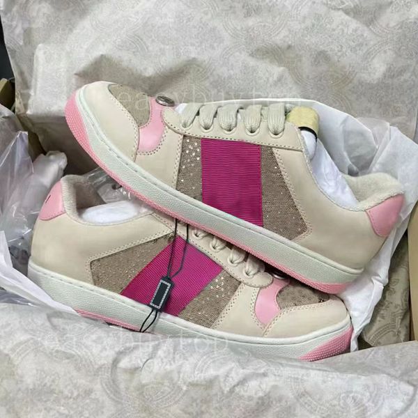 Nuove sneaker coppie piatte retrò piccole sneaker sporche gustie screener scarpe designer classiche rosa rosa rosa striscia bassa top top runnis