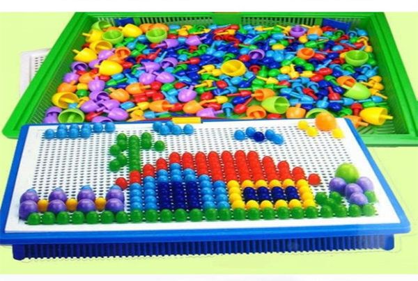 296 Stück Boxpacked Getreide Pilz Nagel Beads Intelligente 3D -Puzzle -Spiele Jigsaw Board für Kinder Kinder Bildung Spielzeug Großhandel 1729279