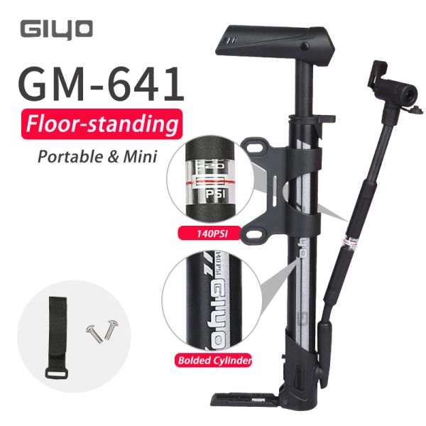 Accessori Giyo Pompa pneumatico per biciclette da pavimento con calibro 140psi Pompa a mano portatile ad alta pressione Schrader Presta Bike Inflator