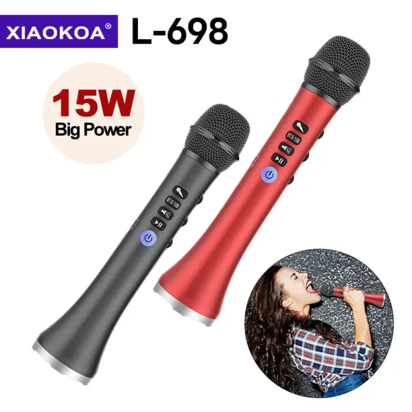 Microfones Xiaokoa L698 15W sem fio Karaokê Microfone Bluetooth Speaker 4000mah 2in1 Handheld Singrecording KTV Player para iOS/Android