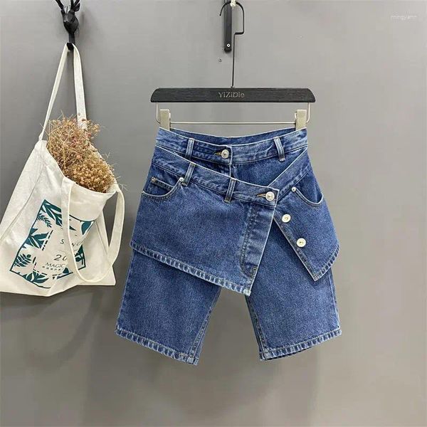 Jeans femininos Design de cintura alta de cinco pontos de jeans reta Verão de troca casual da moda casual e shorts e