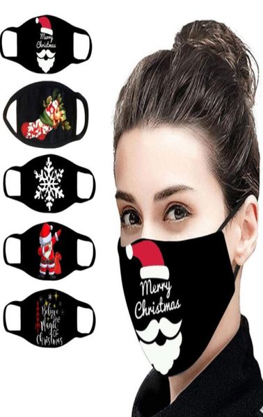 Maschera per il viso per esterni stampato di moda unisex unisex traspirante di santa natalizio riutilizzabile Happy New Year Black Cotton Masks2696634