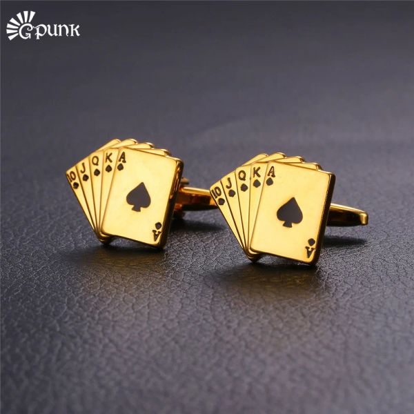 Links Mens poker poker abotonete masculino de camisa francesa Botões de manguito de ouro/ color cart gemelos Única abovento c1994g