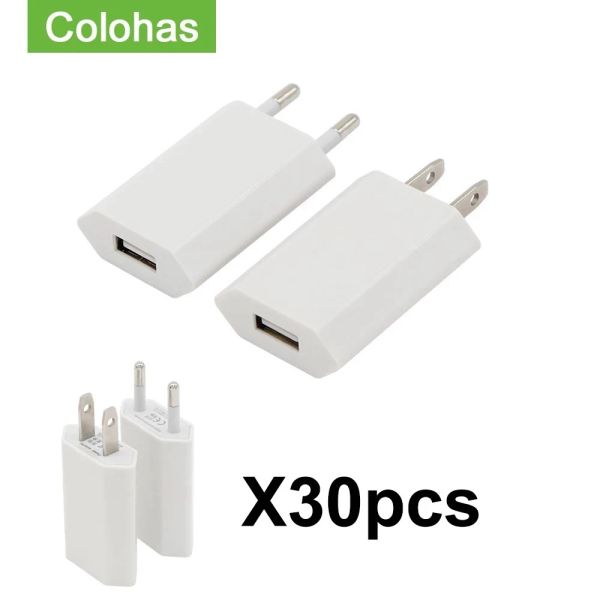 Зарядные устройства 30 ПК/лот USB Cable Eu/USA Plug Plug Plug Chrece Charger Advall Travel Charger Adapter для iPhone 12 Pro 11 XS Max XR x Drop Dropping
