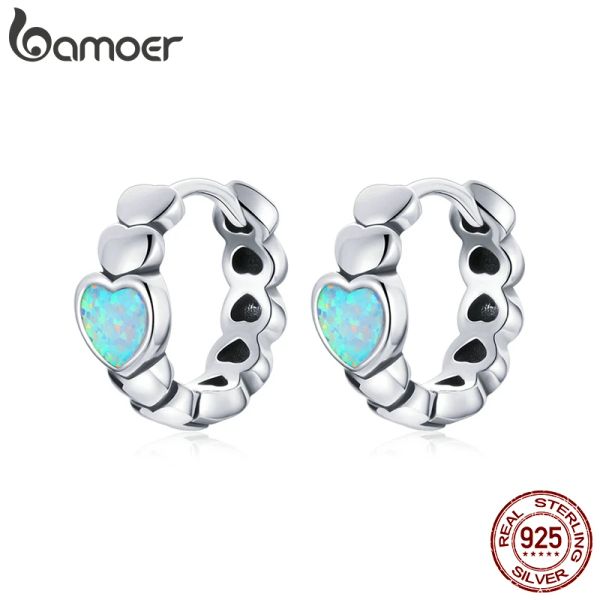 Clipes Bamoer 925 Sterling Silver Love of Rainbow Brincos Brincos de arco de fivela Opal para mulheres jóias de moda SCE1137