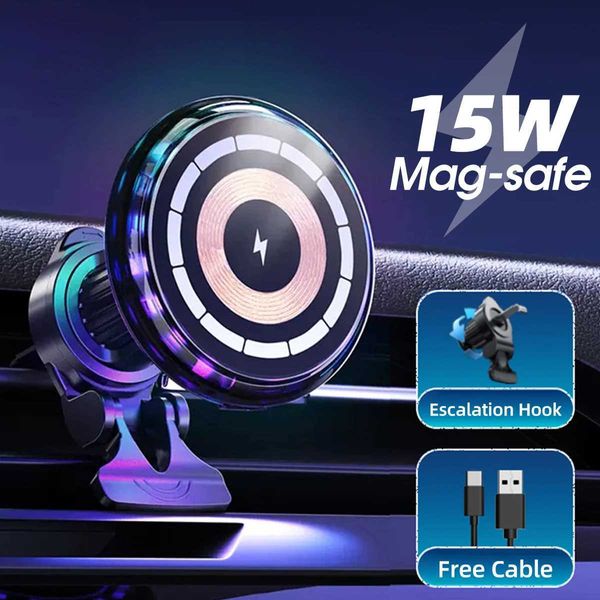 Mobiltelefonhaltermontierer magnetischer drahtloser Ladewagen -Autohalter für MacSafe iPhone 12 13 14 Pro max 15W schneller drahtloser Lade -Mount -Smartphone -Ladegerät Y240423