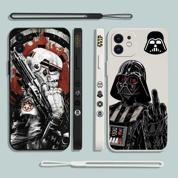 Bumpas de telefone celular Cartoon Anime S-Star W-Wars Caixa de telefone para iPhone 15 14 13 12 11 Pro Max x Xr Xsmax SE 8 7 Plus Tampa de silicone líquido macio Y240423