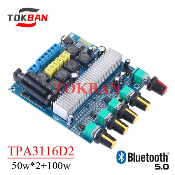 Amplificador TOKBAN TPA3116D2 2.1 DIGITAL DIGITAL DIGITAL PLACA 50W*2+100W de alta potência Bluetooth 5.0 Subwoofer AMP HIFI Classe D amplificador