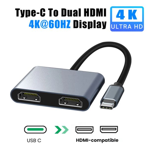 Hubs 2 porta USB C Hub Typec a doppio adattatore HDMicompatibile 4K 60Hz Expansion 4 in 1 Expander USB per PC per telefono per laptop