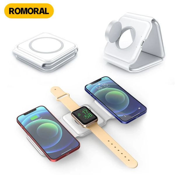 Chargers 3 in 1 Magnetic Wireless Charger Pad Fold per iPhone 14 13 12 AirPods Apple Watch 8 7 6 Stazione dock di ricarica rapida