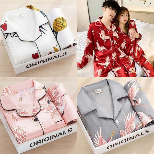 PJS seda para feminino Pijama Pama Pama Conjunto de manga longa Casual Sleepwear Awear confortável Animal Loungewear M-5xl 220329 COMTABLE