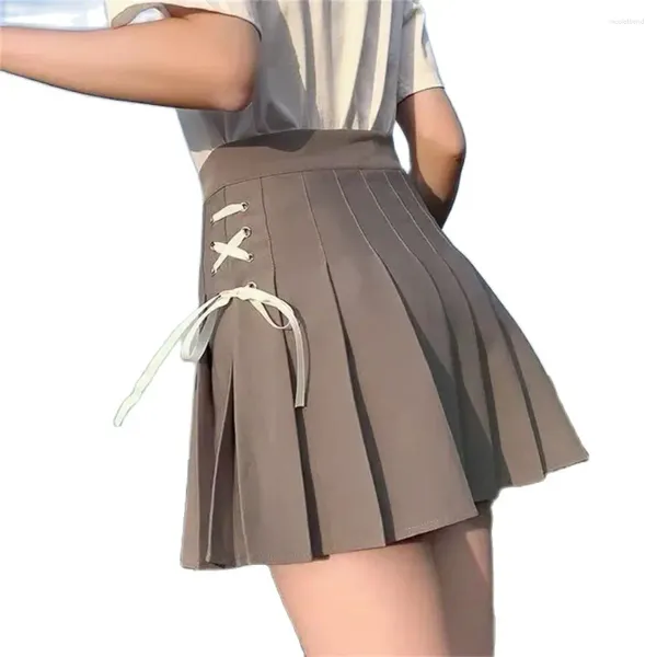 Röcke 2024 Korean Fashion Bandage Mini Girl School High Taille Rock Khaki Schwarze weiße Frauen pliszen Frühlingssommer