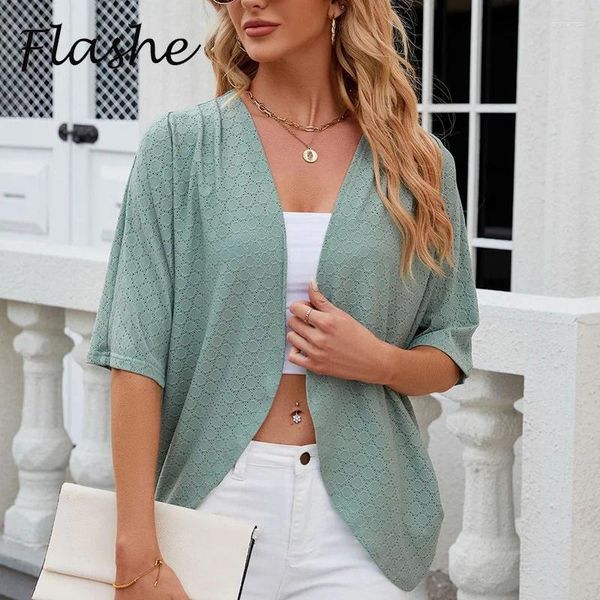 Frauenjacken Frauen Frühling Sommer Feste Farbe Midi -Ärger Cardigans für ungezwungene lockere dünne Strickjacke eleganter Mantel