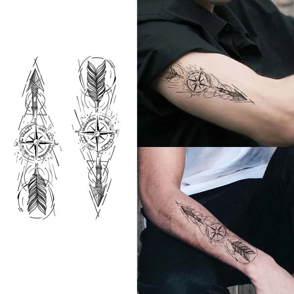 Tatuaggi di durata di 15 giorni Adesivo temporaneo Adesivo impermeabile Waterproof Compass Arrow Modello Tattoo Sticker Boys Body Art Art Art Art Art