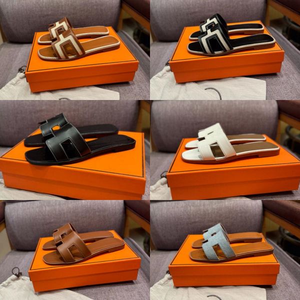 Luxury Oran Designer in pelle Sandals da donna Scarpe pianeggiante estate Fashion Beach Slifors Slifors Slifor Times35-42