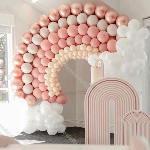 161pcs Balão de casamento arco -íris decoração de chá de bebê empoeirado rosa rosa rosa ouro dobrou balões de damasco de damas