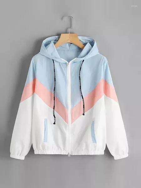 Damenjacken Frauen Windbreaker Jacke Frauen Multicoly Patchwork mit Kapuzenfarbblockmänteln für Kapuze mit Kapuze mit Kapuze für Kapuze